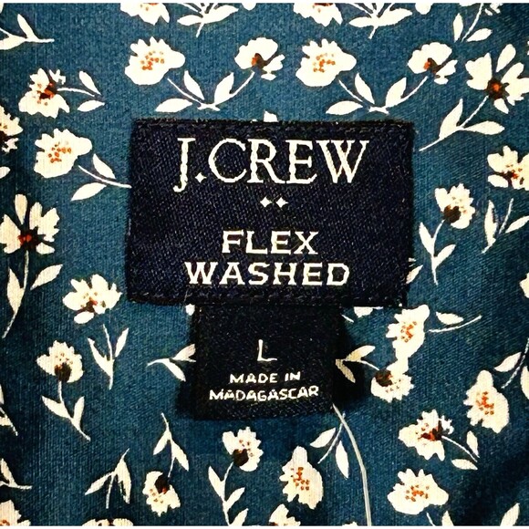 J. Crew Mens Slim Untucked Shirt Blue Button Up Floral Flex Wash Untucked Large - Picture 3 of 10